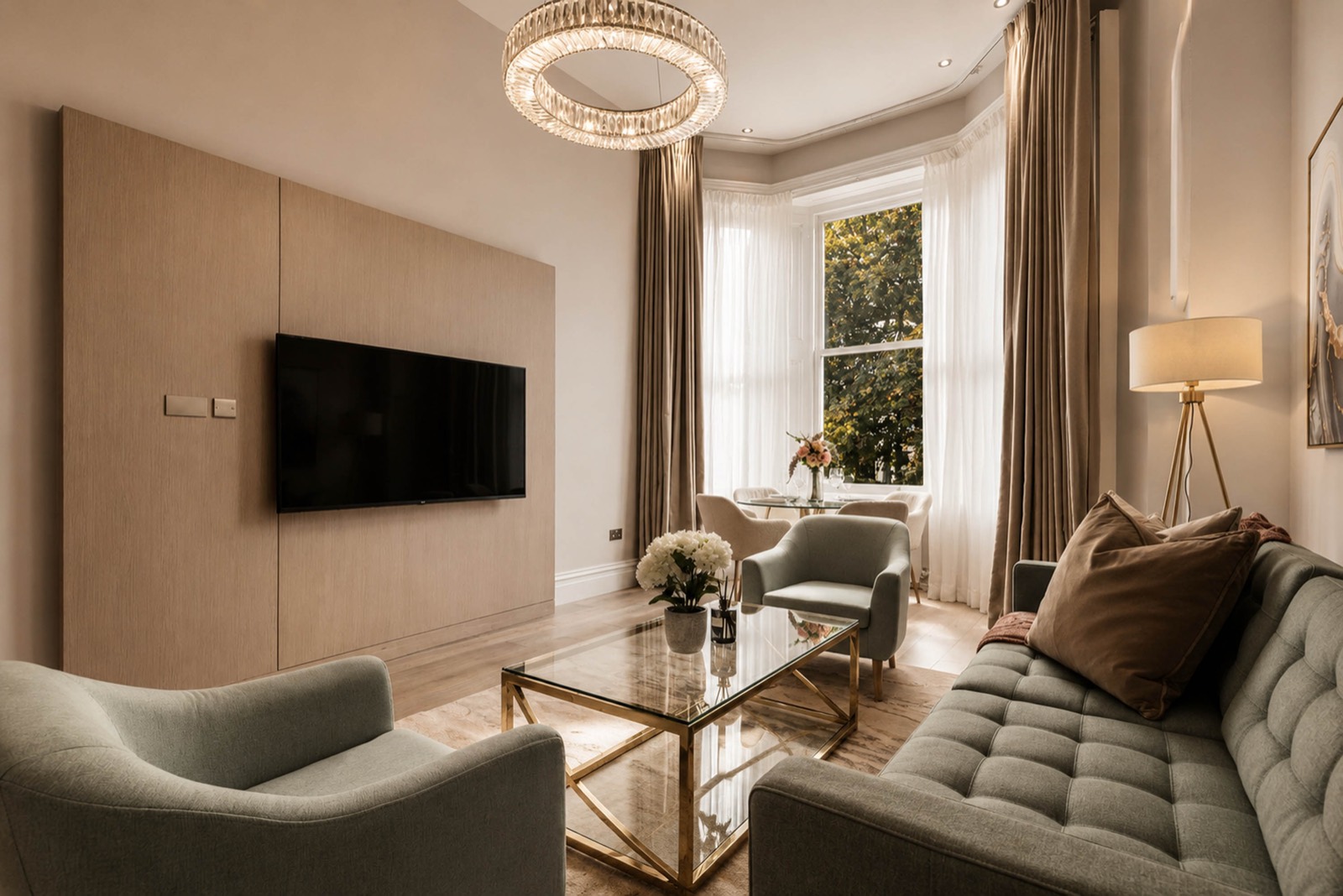 Airbnb living room photographed in Gloucester Road, London